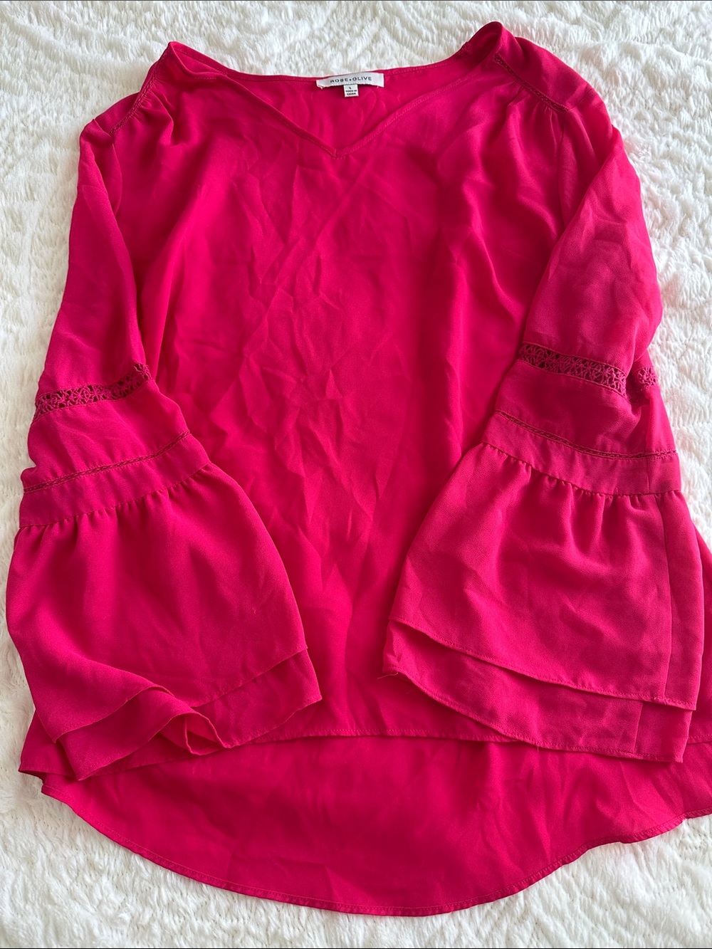 Fuchsia V-Neck Bell Sleeve Blouse by SONOMA